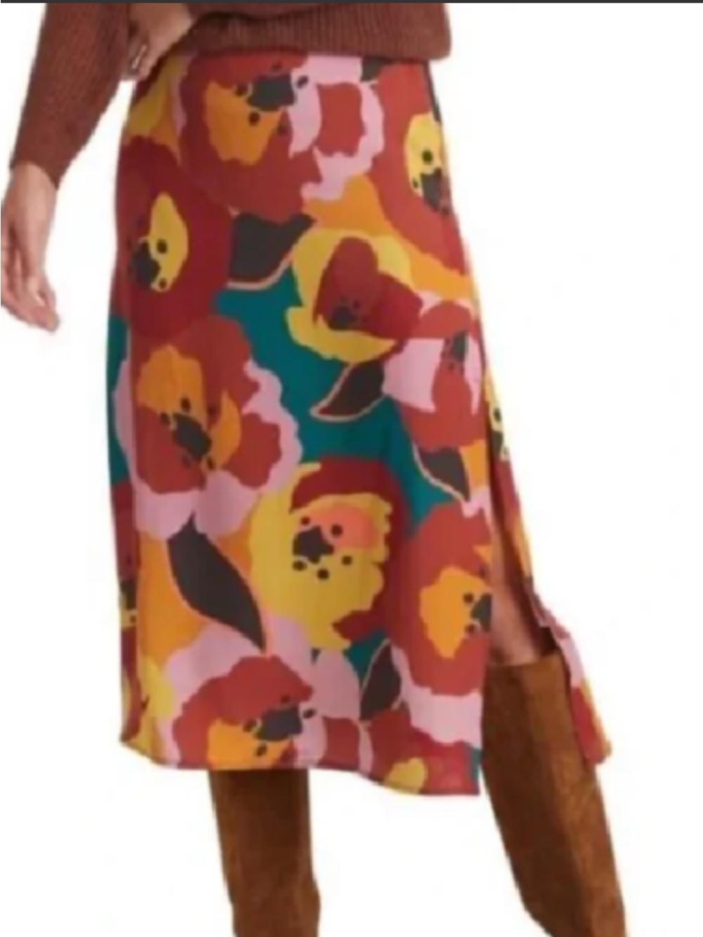 MARINE LAYER Floral Ryan Double Slip Lightweight Midi Side Zipper Skirt Size 4